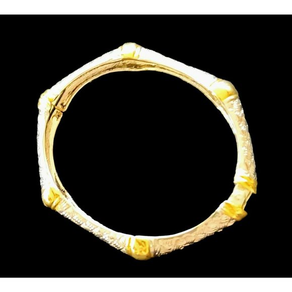 Two Tone Bracelet Hinged Cuffed Silver and Gold Tone approx. 7" - Picture 2 of 6